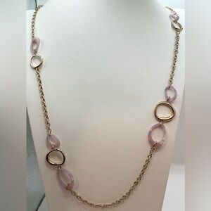 GOLDTONE PINK BRUTALIST LINK AND BEAD LONG NECKLACE